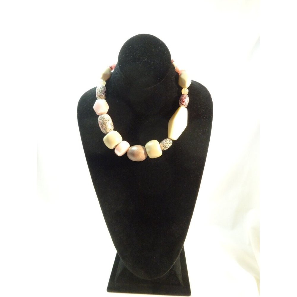 Mixed CHUNKY Beads‎ Statement NECKLACE Pinks Acrylic Artsy 21" adjustable - Picture 2 of 8